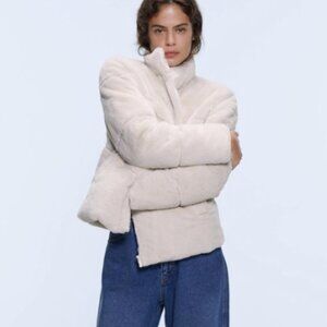 Zara Faux Fur Coat in Ecru